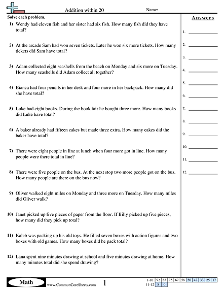 k.oa.2 Worksheets - Addition within 10  worksheet